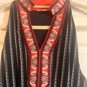 Embroidered Navy and Red Women's Dress